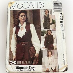 🍄New Vintage McCall’s 6728 Woman’s Day Vest Shirt Ascot Uncut Pattern Sew 8 - 12